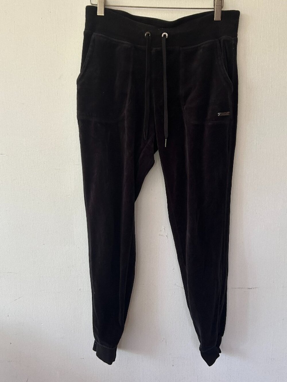 Calvin Klein Performance Velvet Joggers Womens Medium Black Pull On Pockets Tie